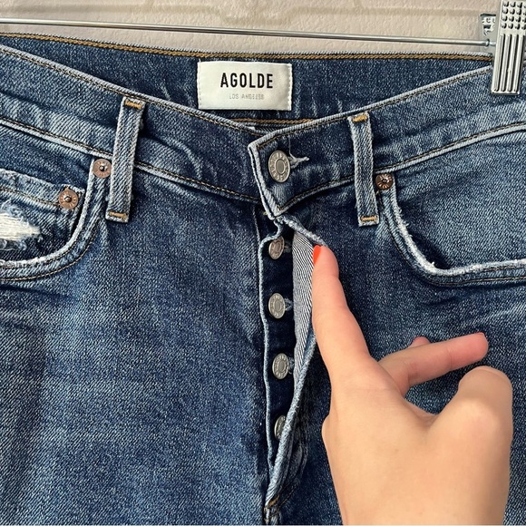 AGOLDE Nico High Rise Slim Foot Jean Straight Leg Betray Wash Size 25 Distressed - Picture 6 of 14